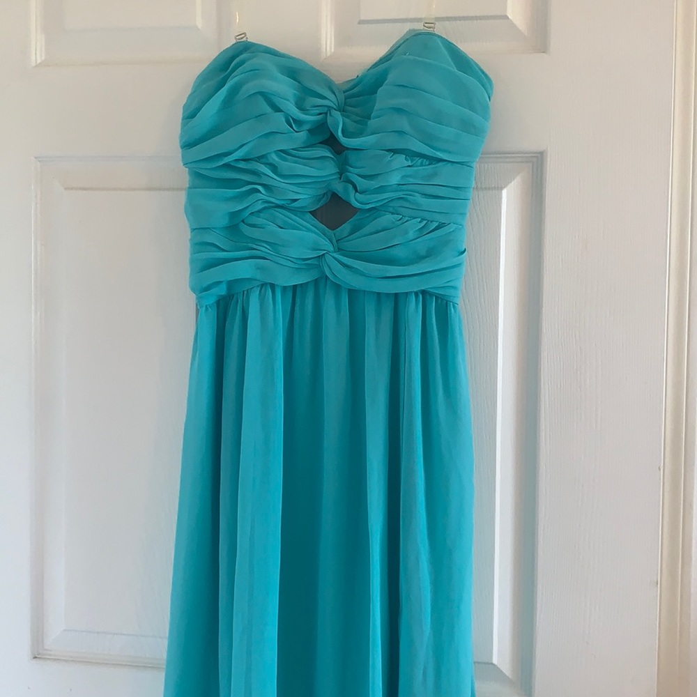 Aqua ball gown with cutouts, size 8 (bridal)